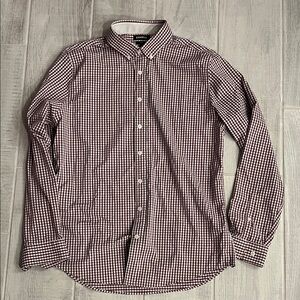 Express Men's Checkered Shirt - Maroon and White